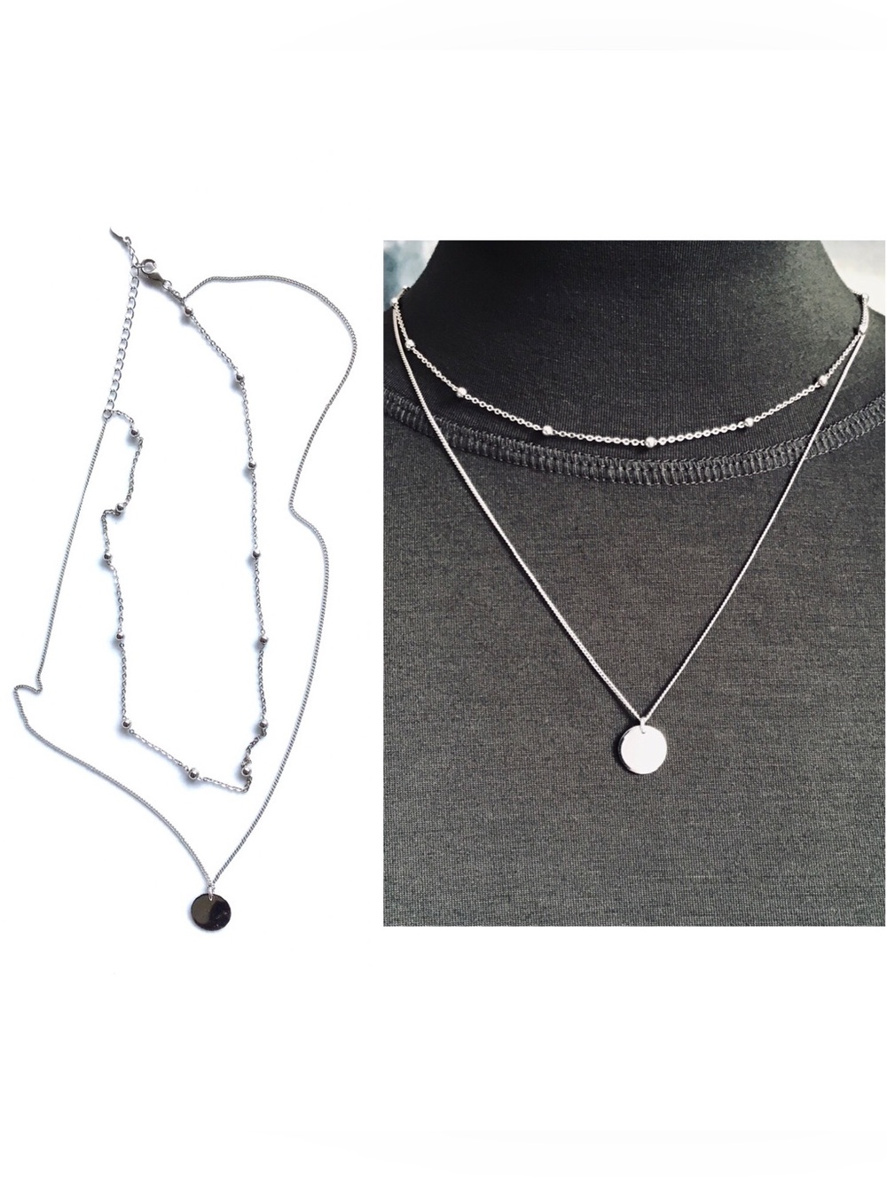 Delicate 925 Sterling Silver Layered Disc Choker Necklace - Women Jewelry